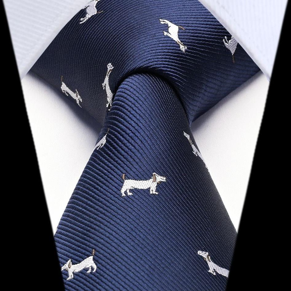 Hisdern Navy Blue Bulldog Print Men's Suit Tie Set