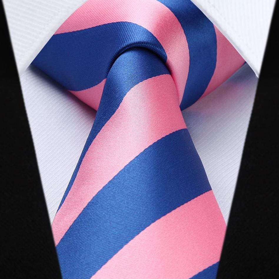Hisdern Pink Blue Striped Business Tie Set