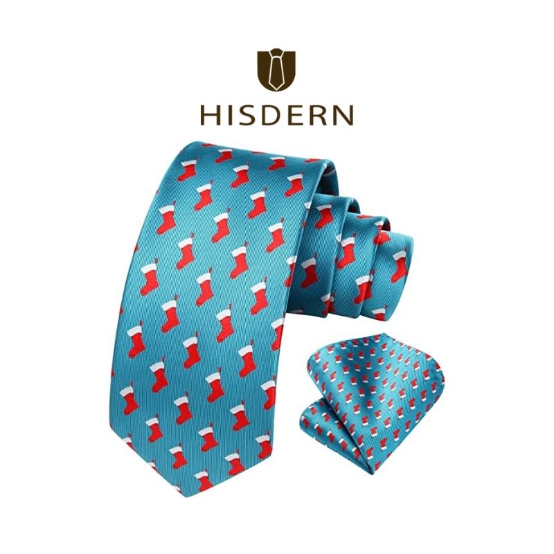 Hisdern Christmas Tie Set Aqua White Red Holiday Party Accessories