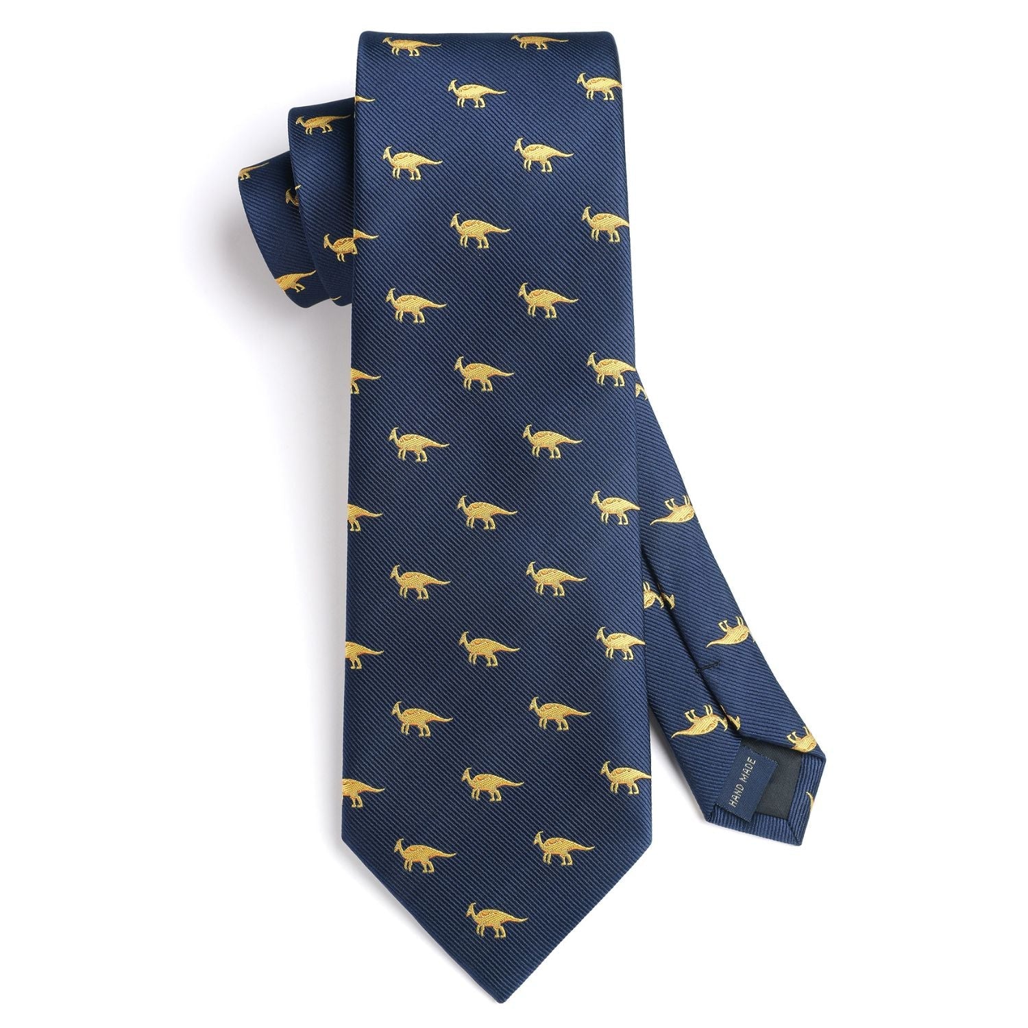 Hisdern Navy Blue Dinosaur Print Men's Suit Tie Set