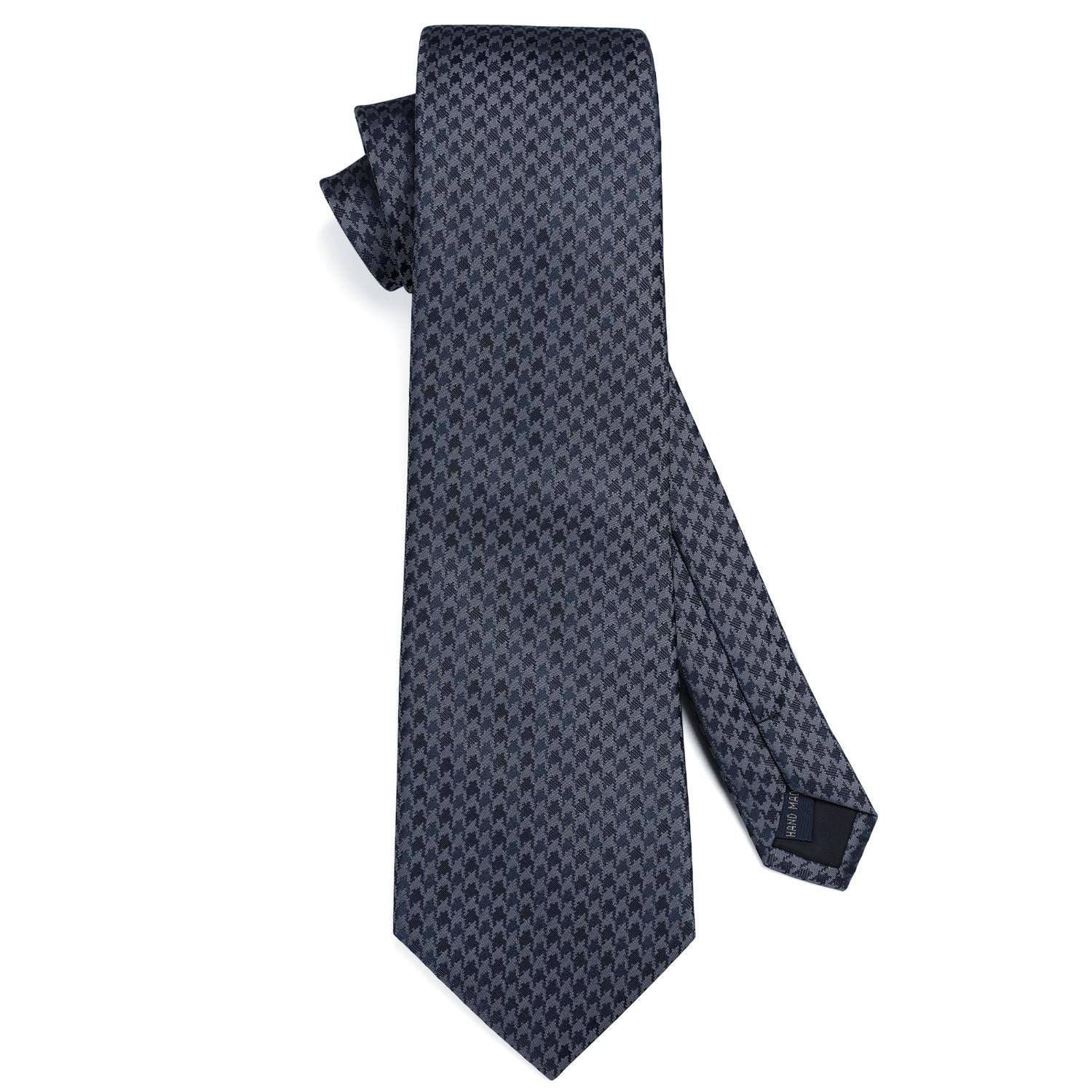 Hisdern Grey Navy Blue Houndstooth Wedding Tie Set