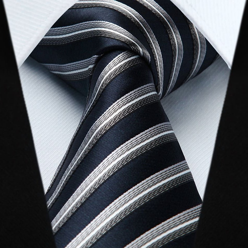 Hisdern Navy Blue Striped Business Tie Set