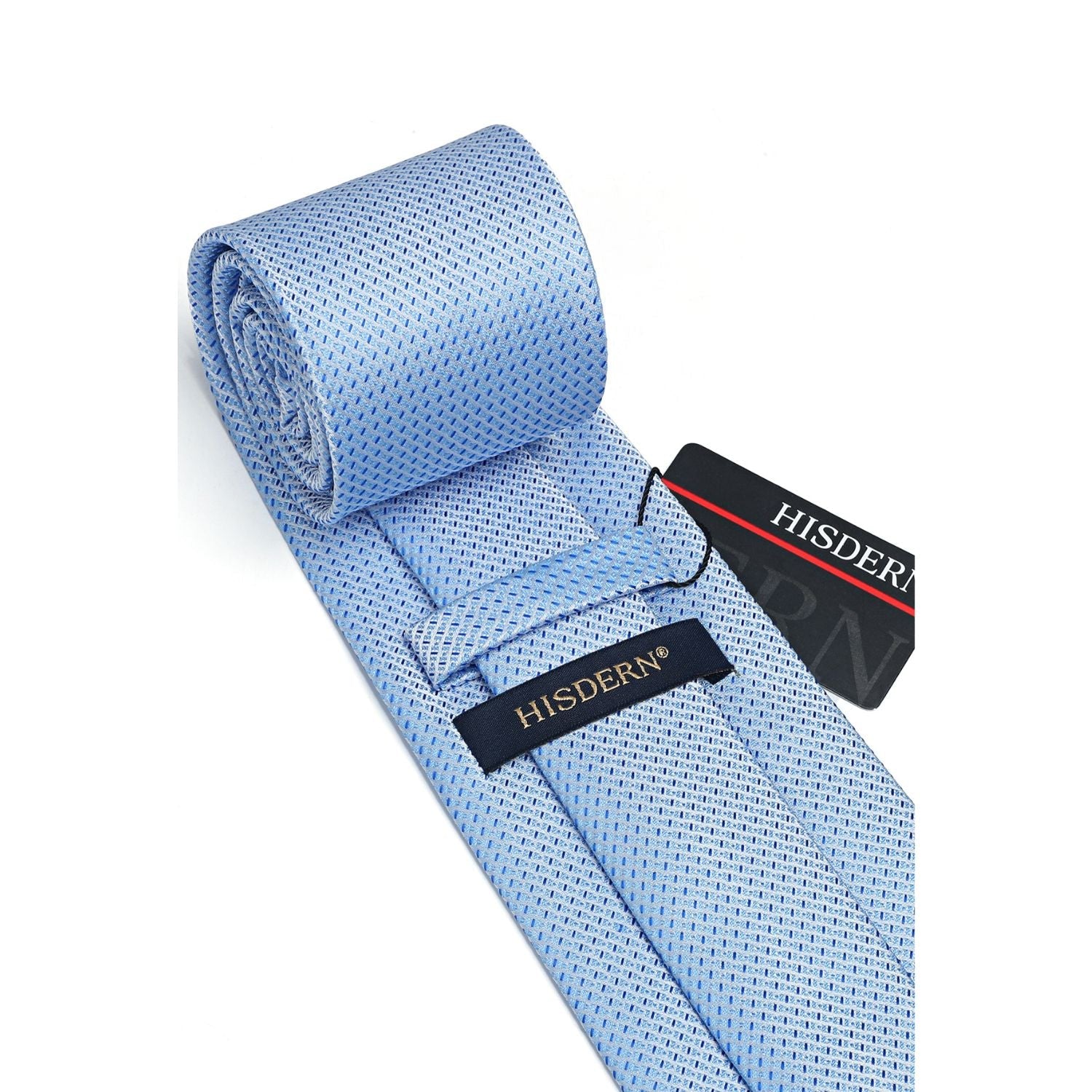 Hisdern Baby Blue Plaid Wedding Accessories Set with Cufflinks