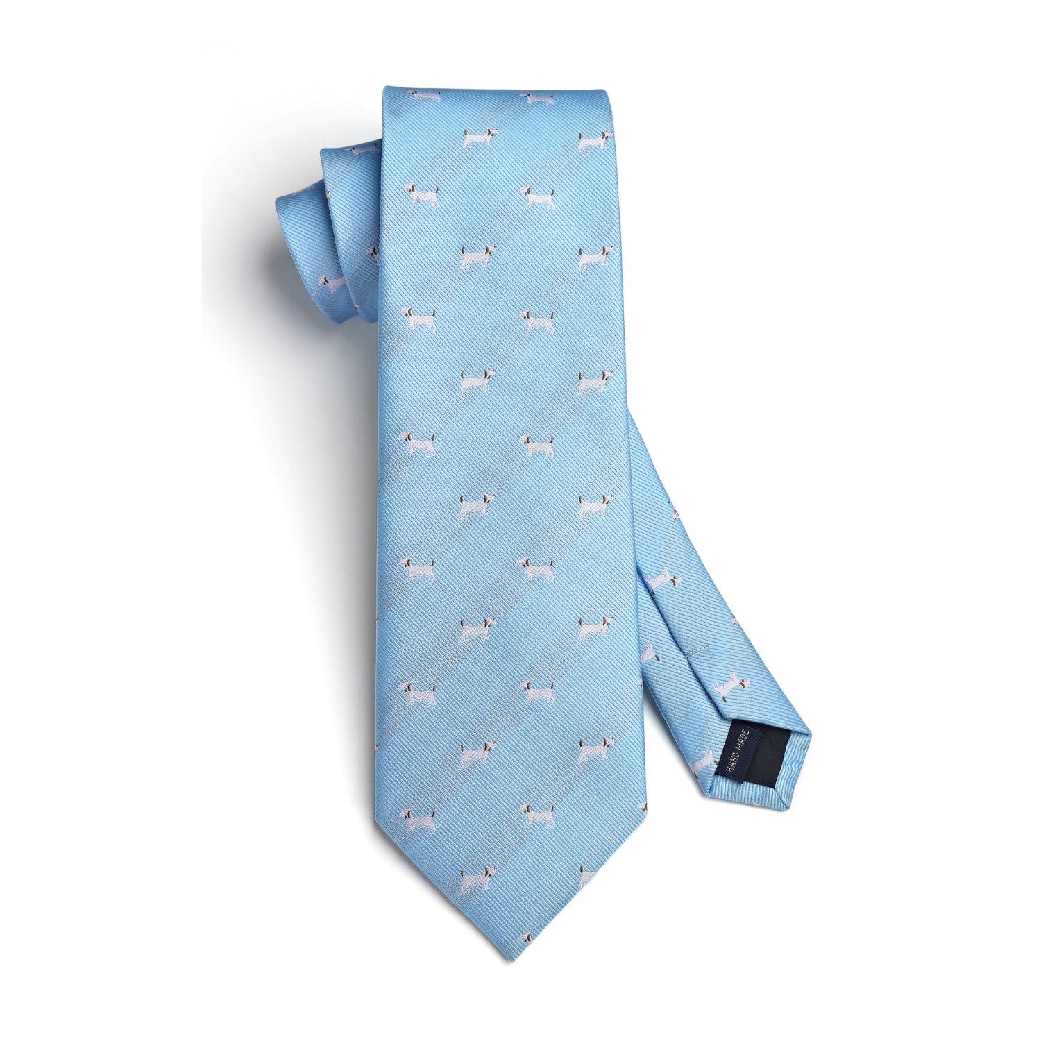 Hisdern Baby Blue Bulldog Print Men's Suit Tie Set