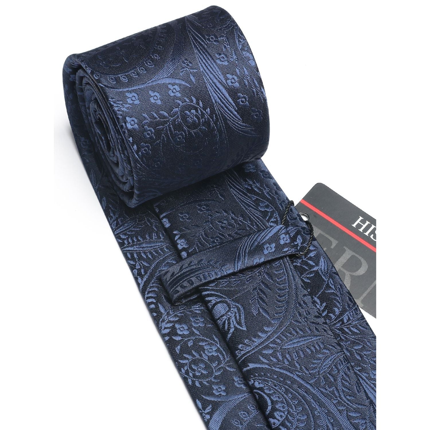 Hisdern Navy Blue Paisley Tie Set For Formal Wear