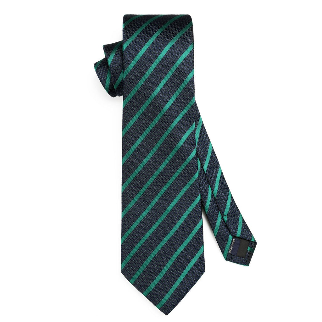 Hisdern Green Navy Blue Striped Business Tie Set