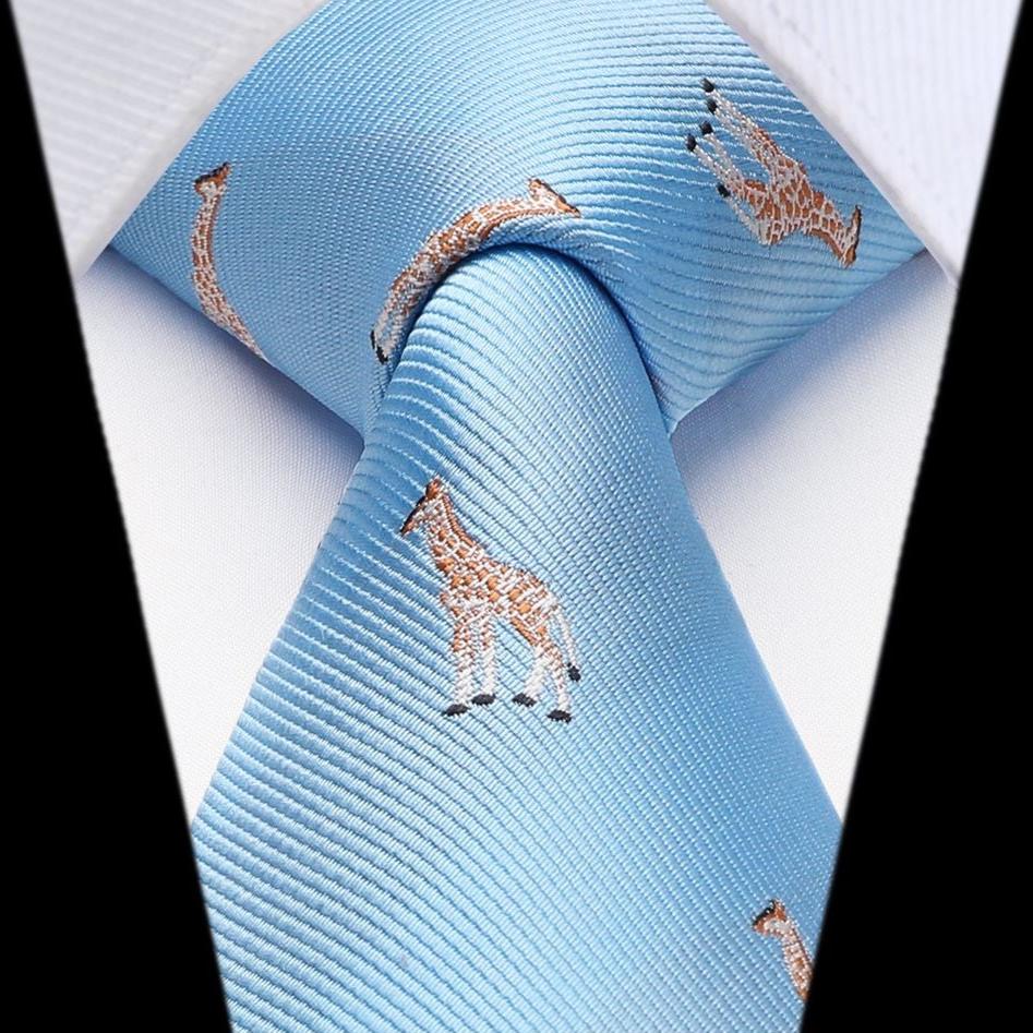 Hisdern Lgiht Blue Giraffe Cute Print Pattern Tie Set