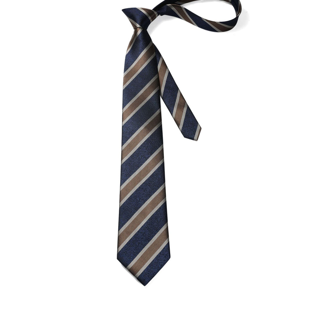 Hisdern Navy Gold Striped Business Tie Set