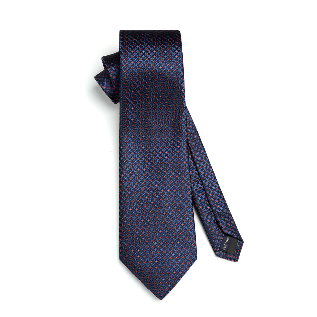 Hisdern Blue Red Houndstooth Wedding Tie Set
