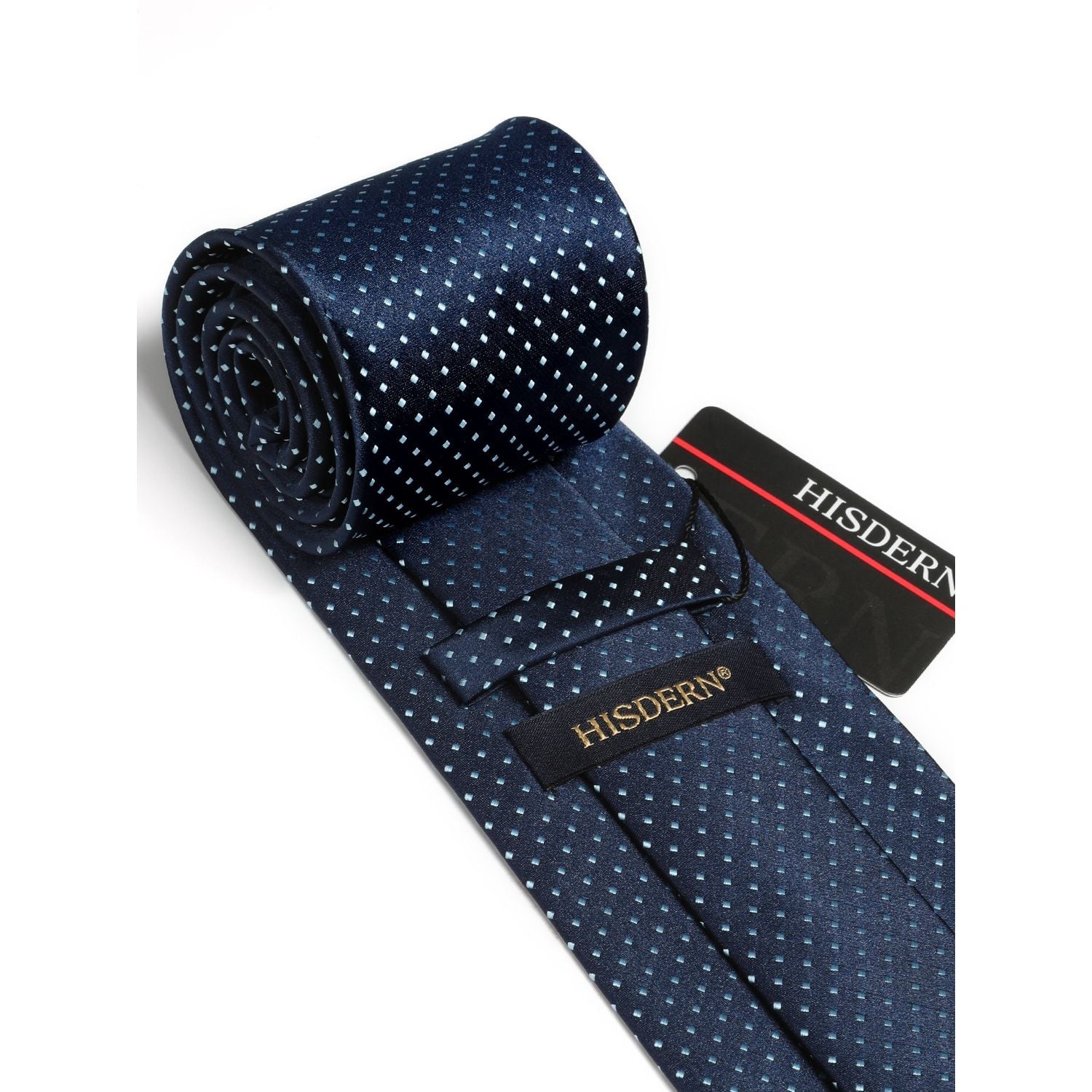 Hisdern Navy Light Blue Polka Dot Print Tie Set For Formal Events