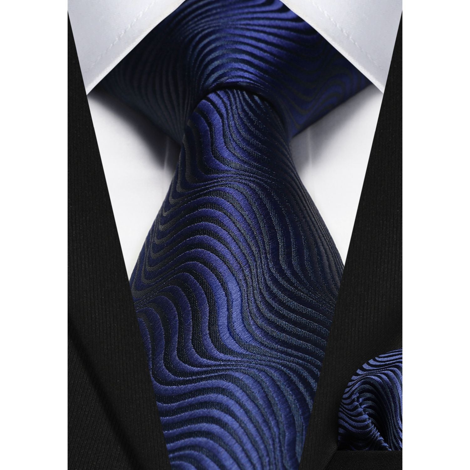 Hisdern Navy Blue Striped Wedding Tie Set