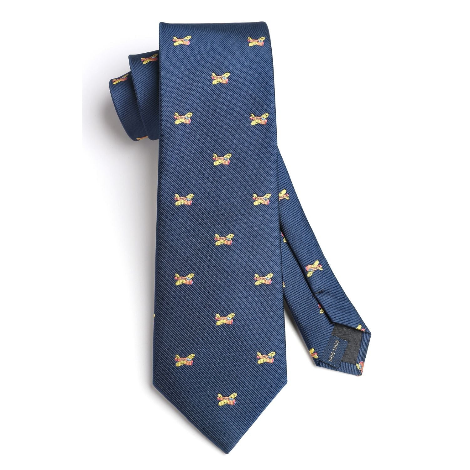 Hisdern Navy Blue Airplane Cute Print Pattern Tie Set
