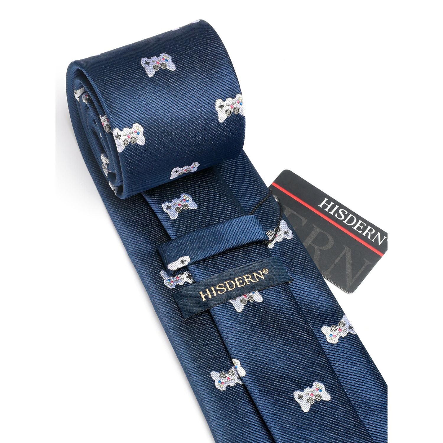 Hisdern Navy Blue Gamepad Print Men's Suit Tie Set