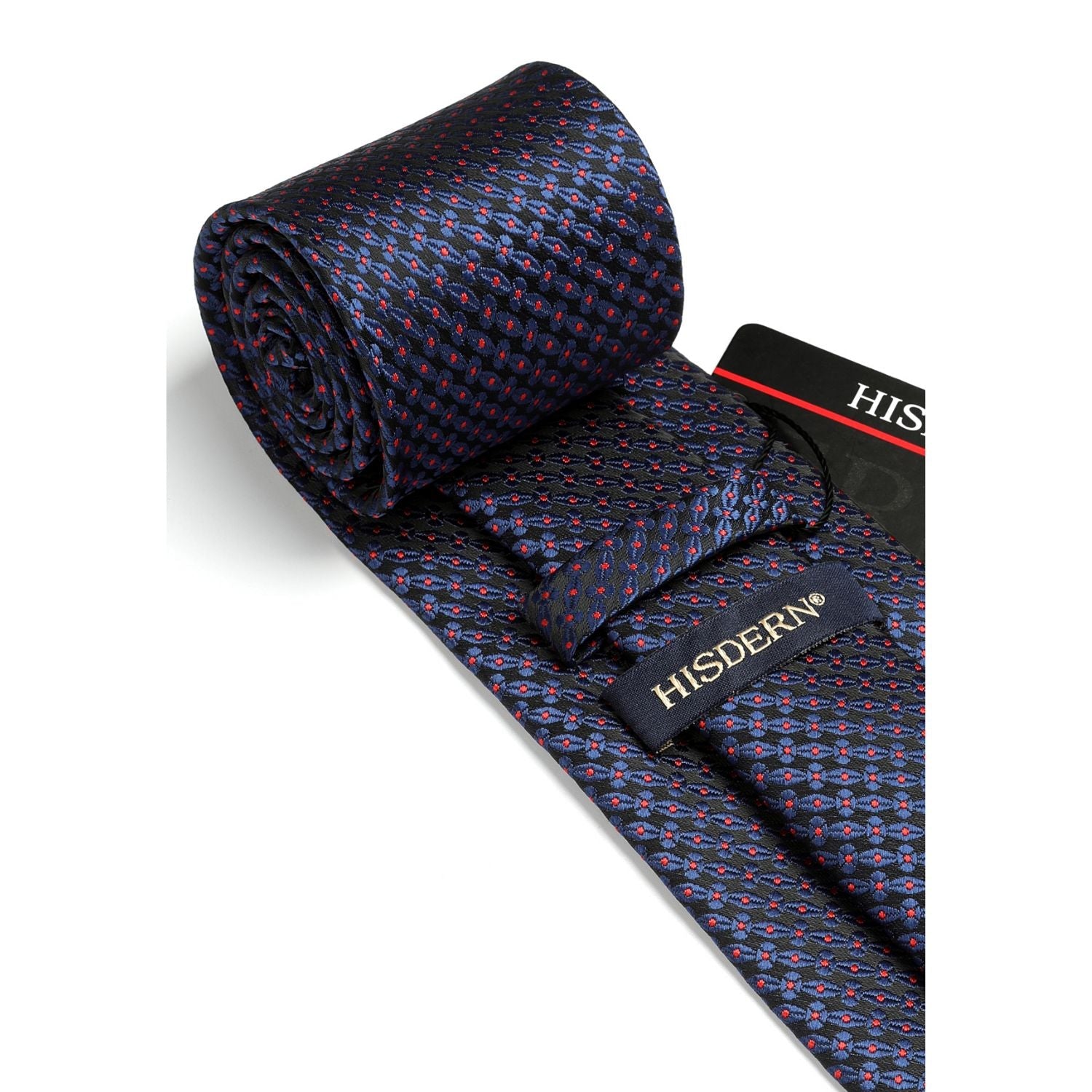 Hisdern Blue Red Houndstooth Wedding Tie Set