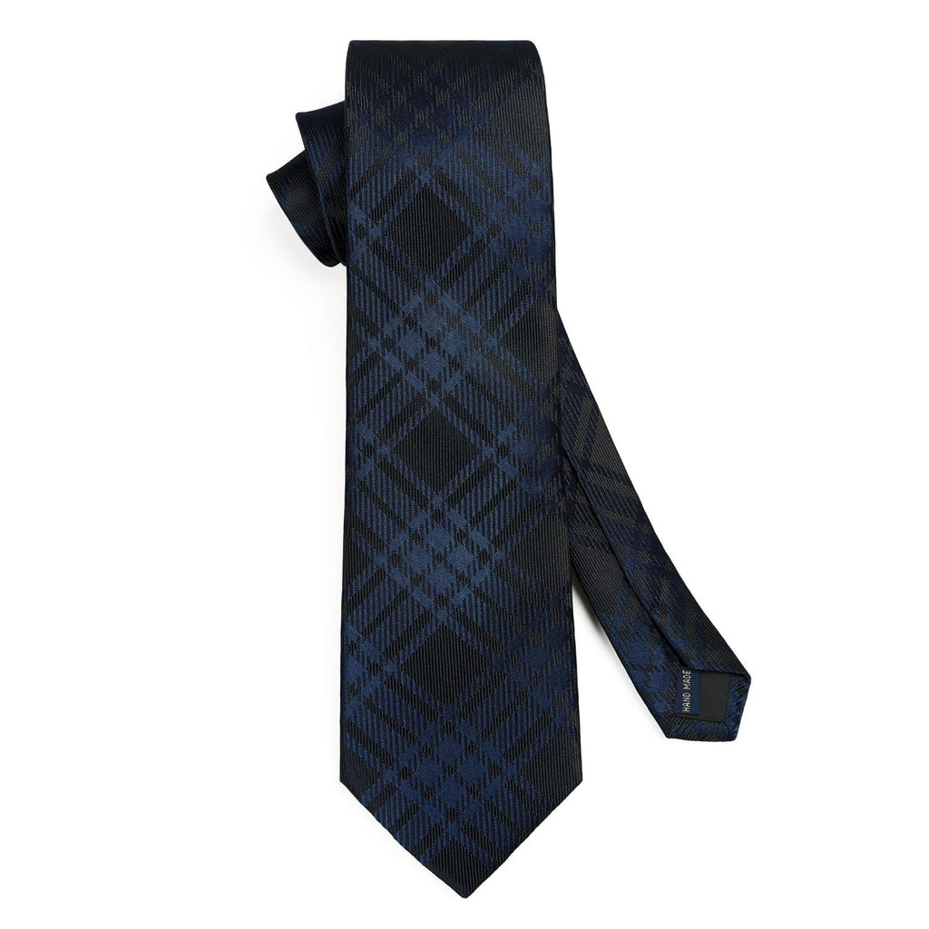 Hisdern Brown Navy Blue Plaid Tie Set For Groomsmen