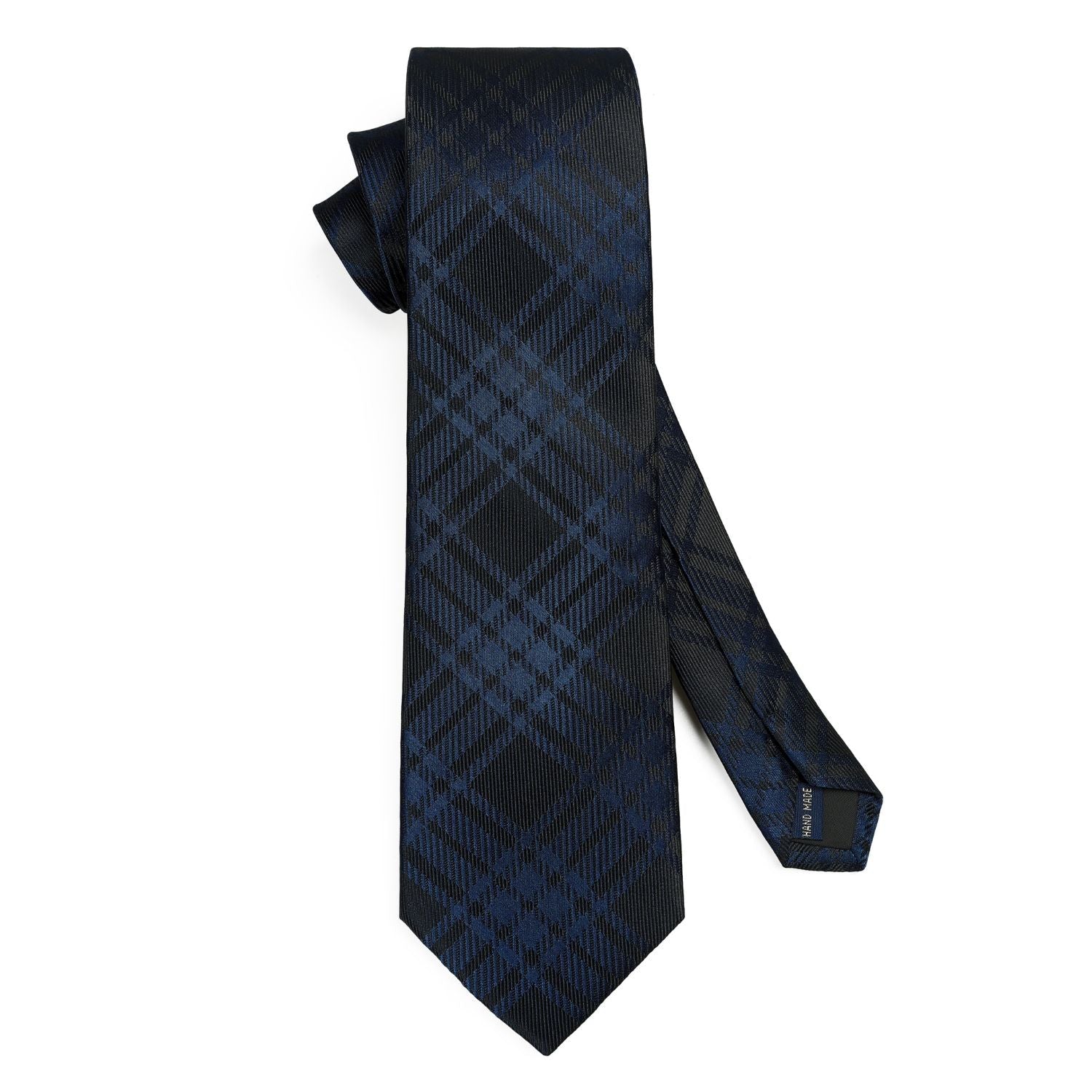 Hisdern Brown Navy Blue Plaid Tie Set For Groomsmen