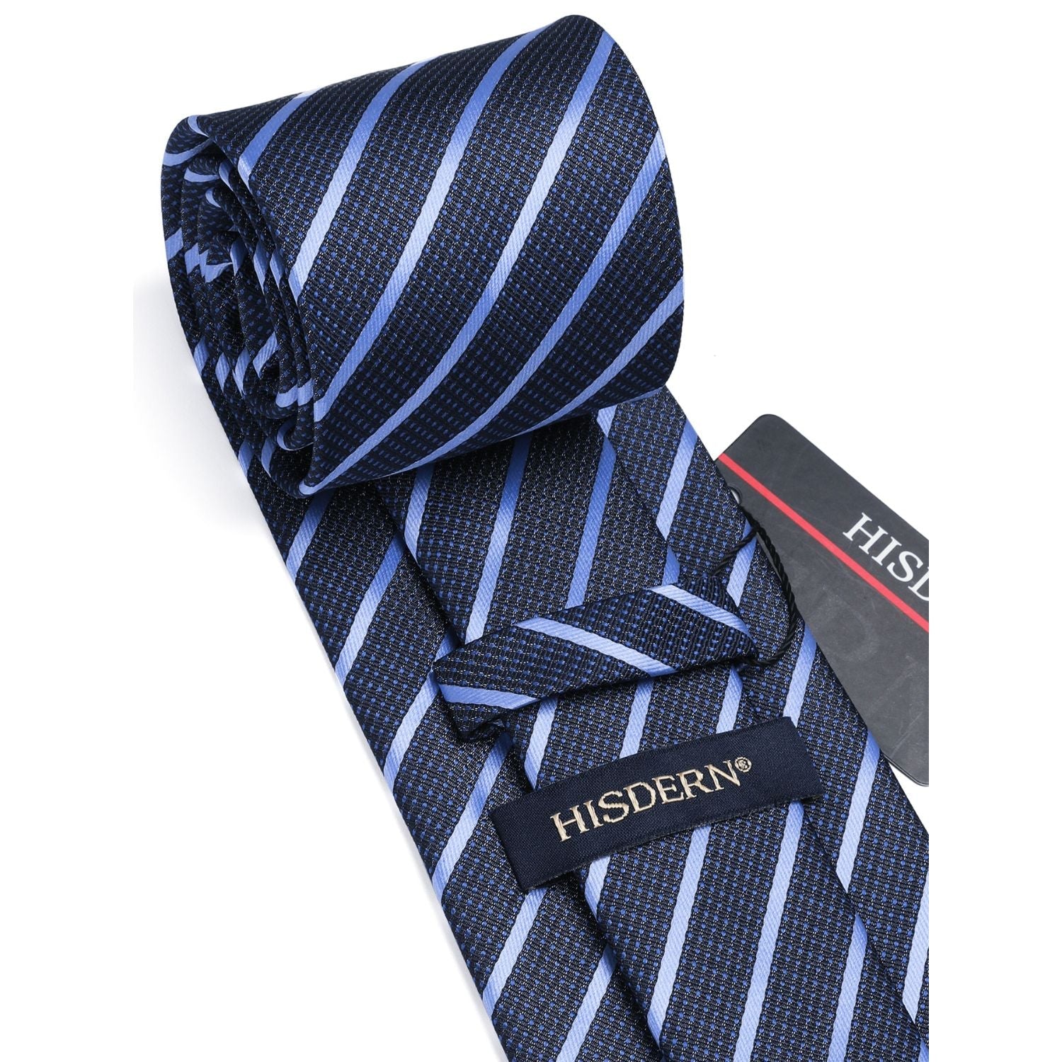 Hisdern Navy Blue Striped Business Tie Set