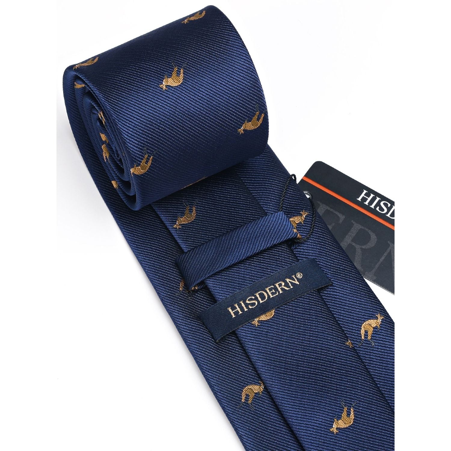 Hisdern Navy Blue Kangaroo Print Men's Suit Tie Set