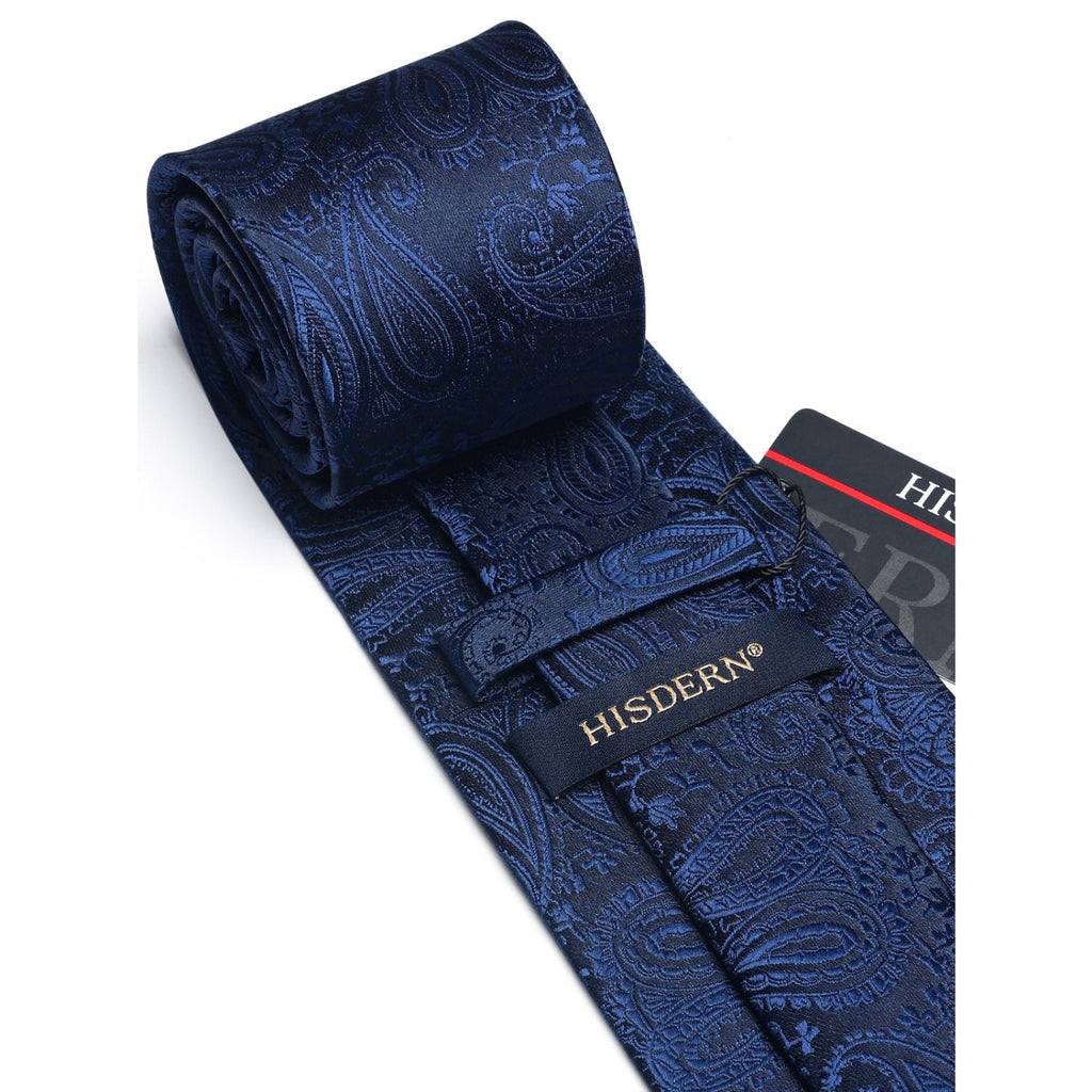 Hisdern Navy Blue Paisley Tie Set For Formal Wear
