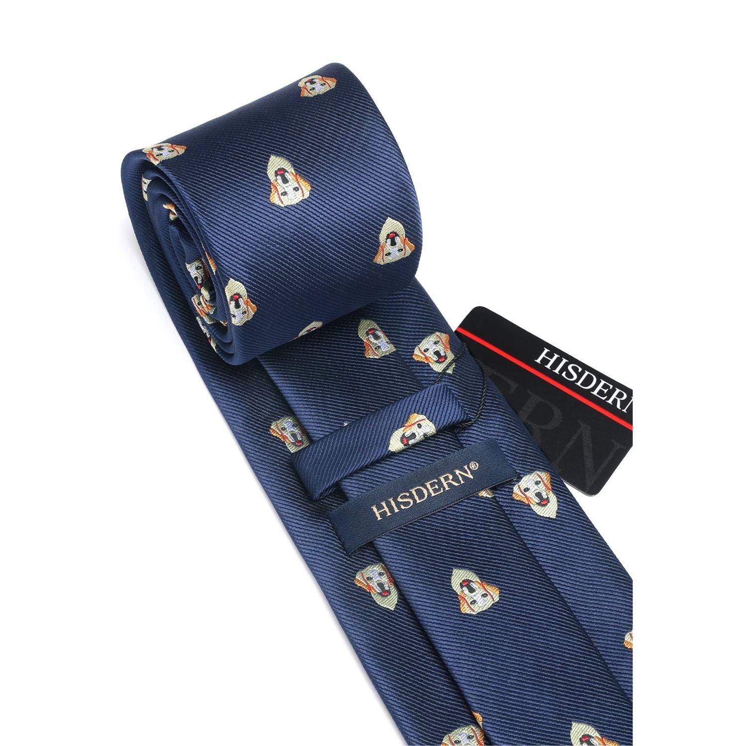 Hisdern Navy Blue Golden Retriever Cute Pattern Tie Set