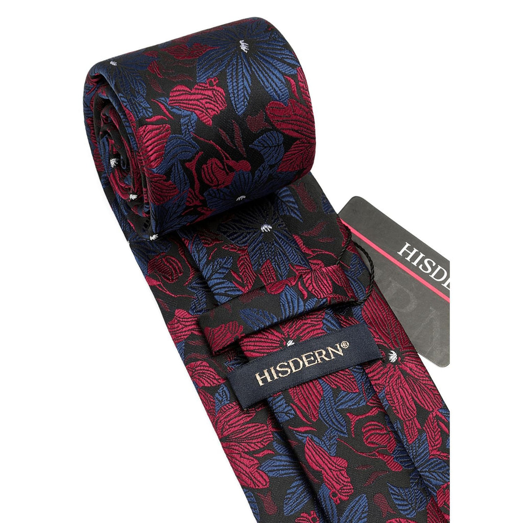 Hisdern Red Navy Floral Wedding Accessories Set