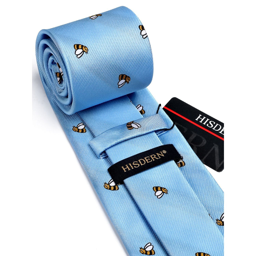 Hisdern Sky Blue Bee Print Men's Suit Tie Set