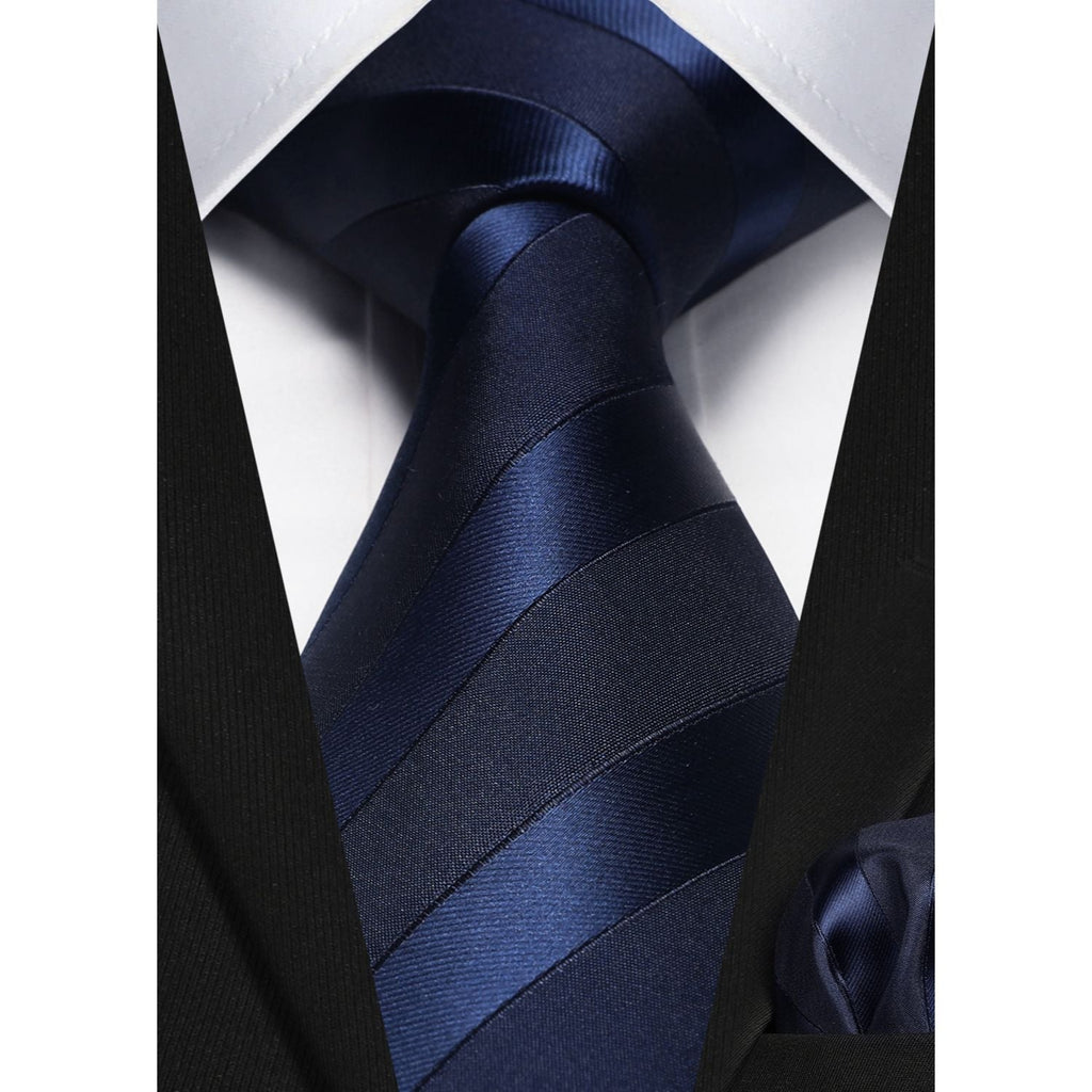 Hisdern Navy Blue Striped Business Tie Set