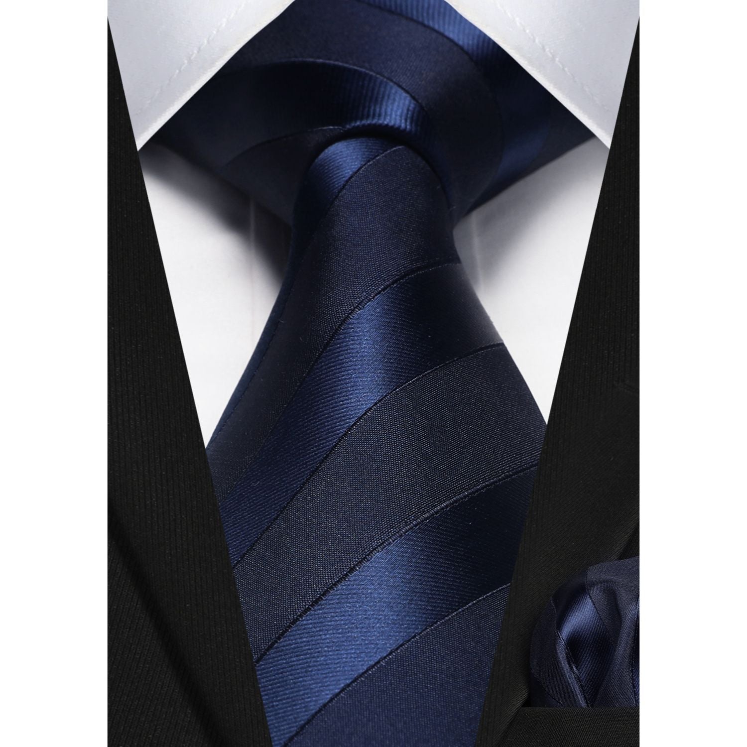 Hisdern Navy Blue Striped Business Tie Set
