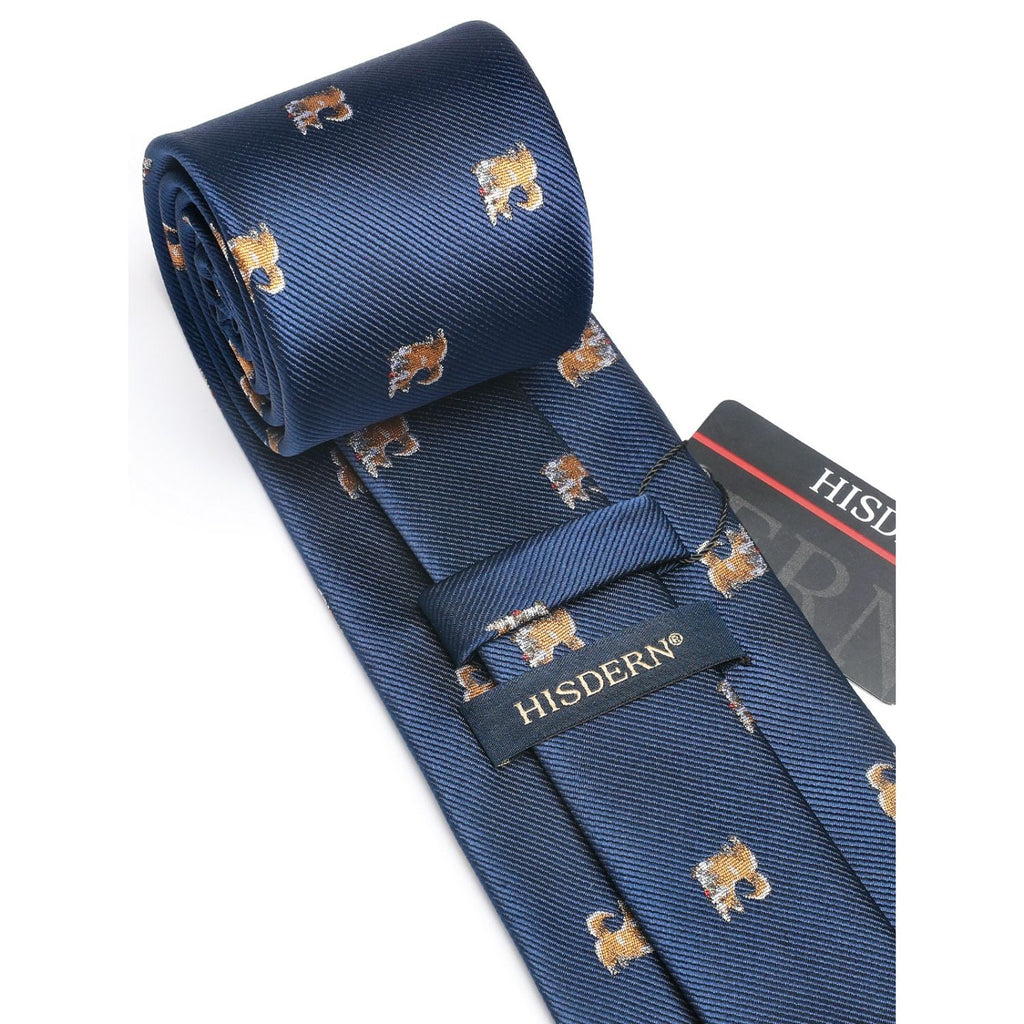 Hisdern Navy Blue Corgi Print Men's Suit Tie Set