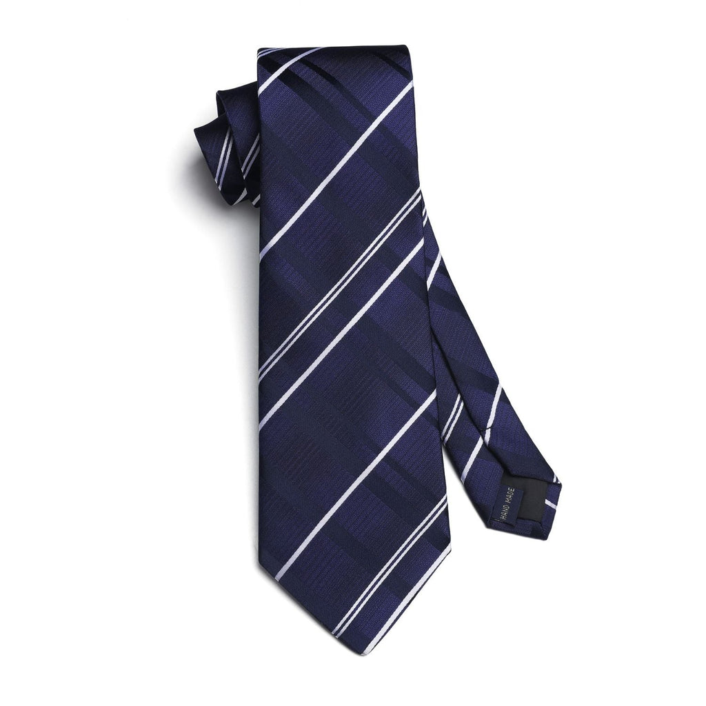 Hisdern Navy Blue Plaid Tie Set For Groomsmen