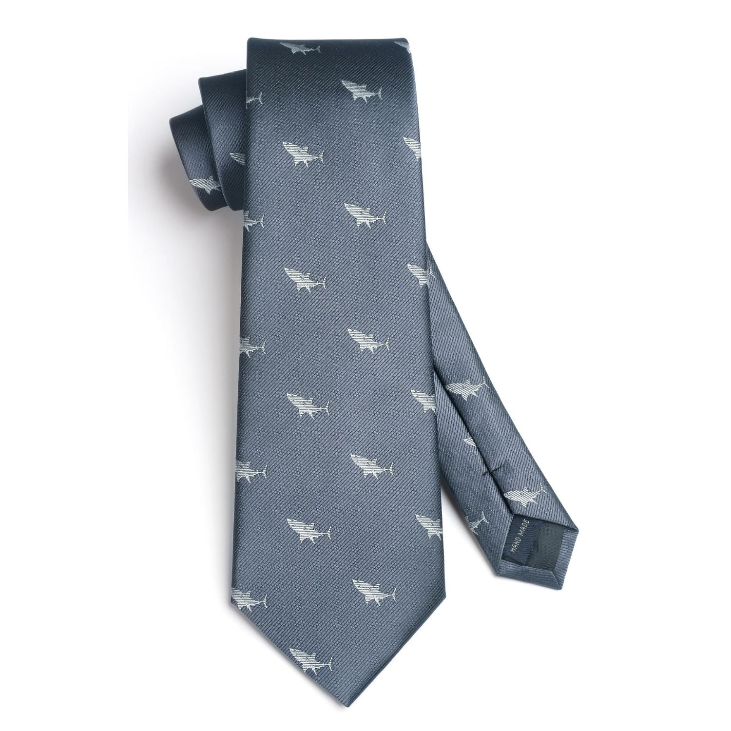 Hisdern Navy Blue Shark Print Men's Suit Tie Set