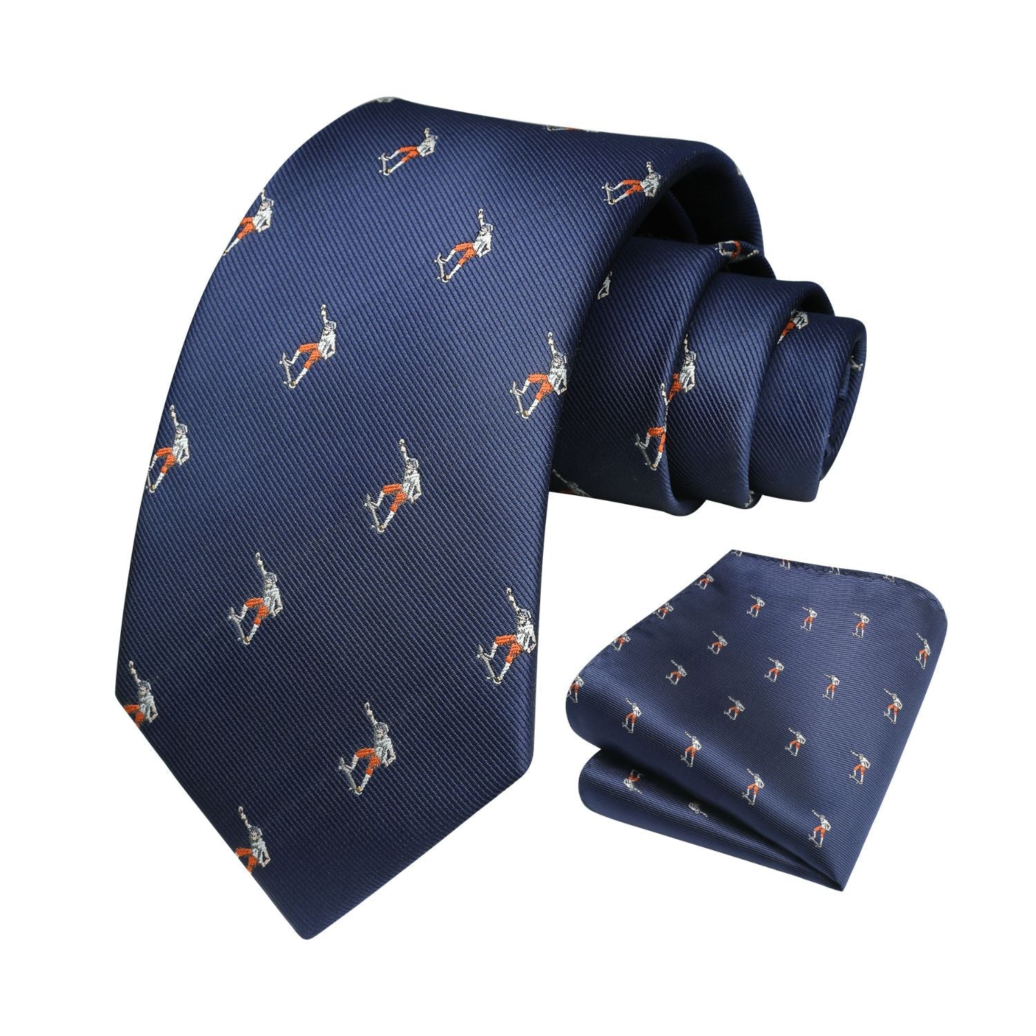 Hisdern Navy Blue Skateboard Print Men's Suit Tie Set