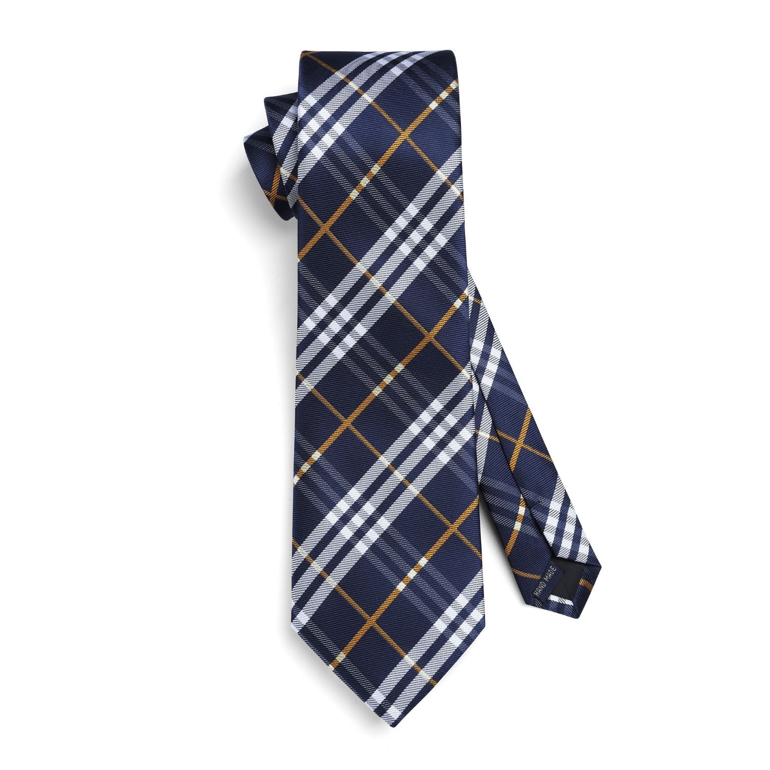 Hisdern Grey Navy Blue Orange Plaid Tie Set For Groomsmen