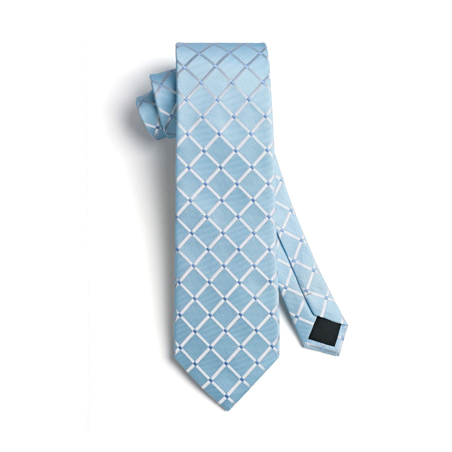Hisdern Baby Blue Plaid Wedding Accessories Set with Cufflinks Clip