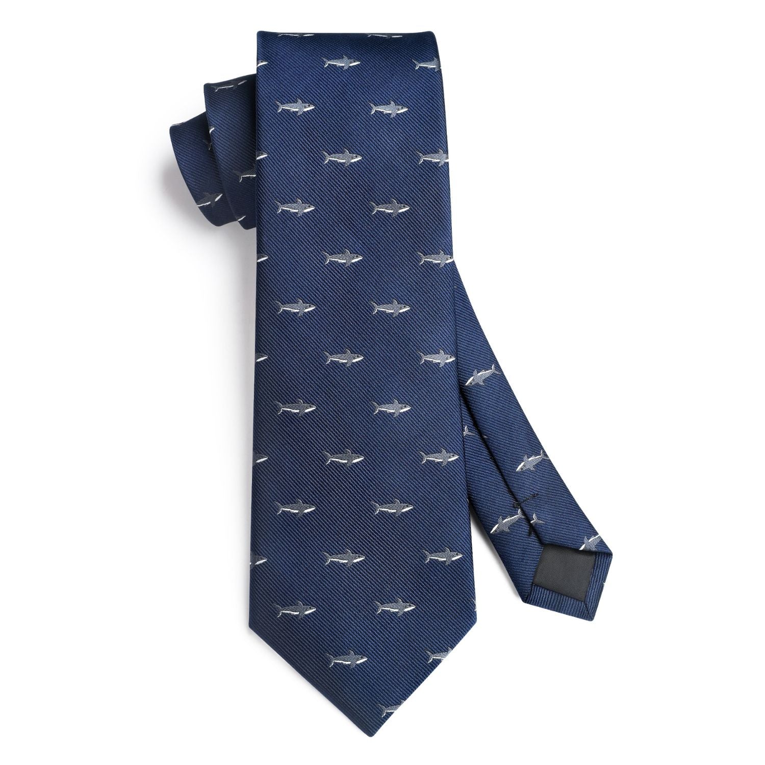 Hisdern Navy Blue Shark Cute Print Pattern Tie Set