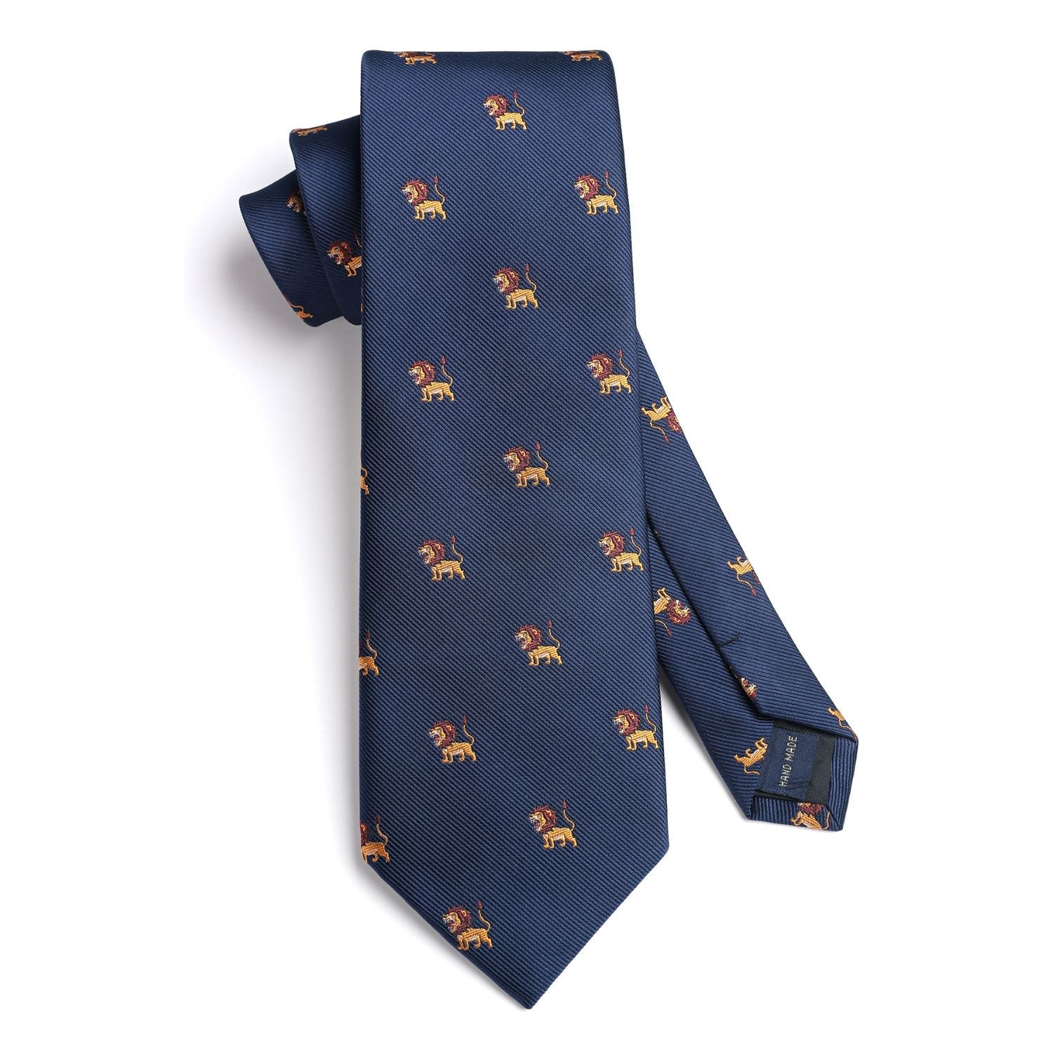 Hisdern Navy Blue Lion Print Men's Suit Tie Set
