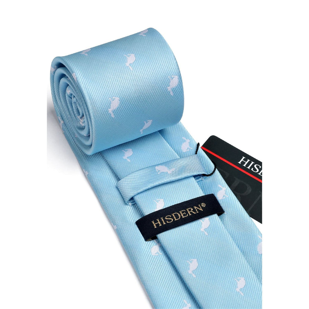 Hisdern Light Blue Rabbit Print Men's Suit Tie Set