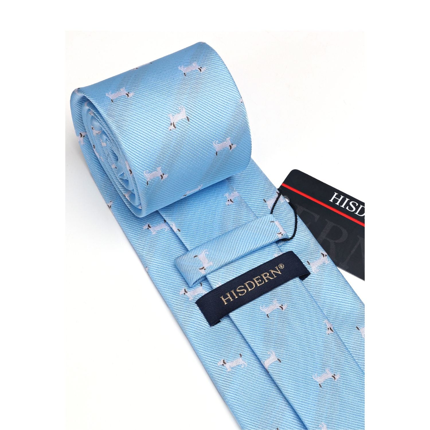 Hisdern Baby Blue Bulldog Print Men's Suit Tie Set