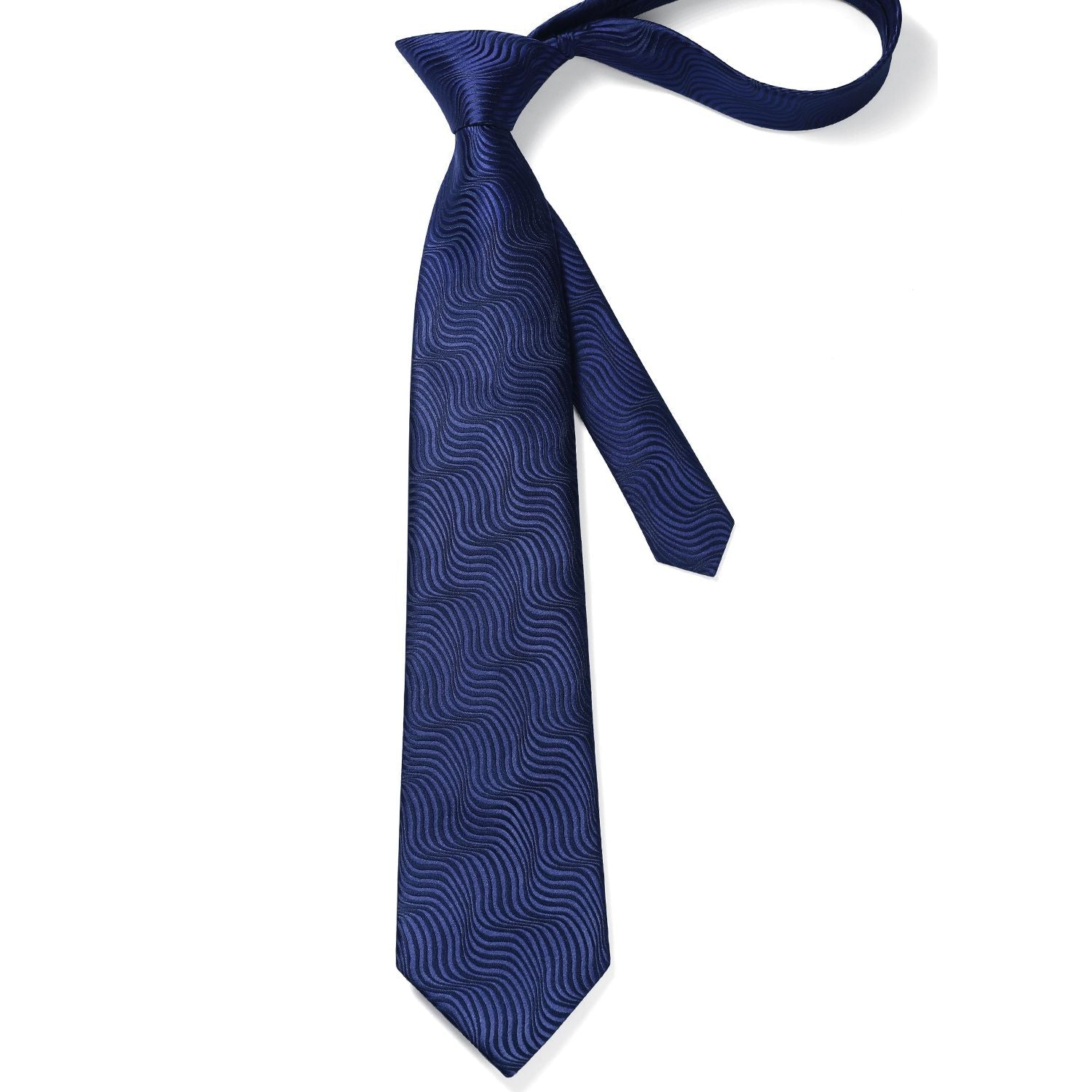 Hisdern Navy Blue Striped Wedding Tie Set