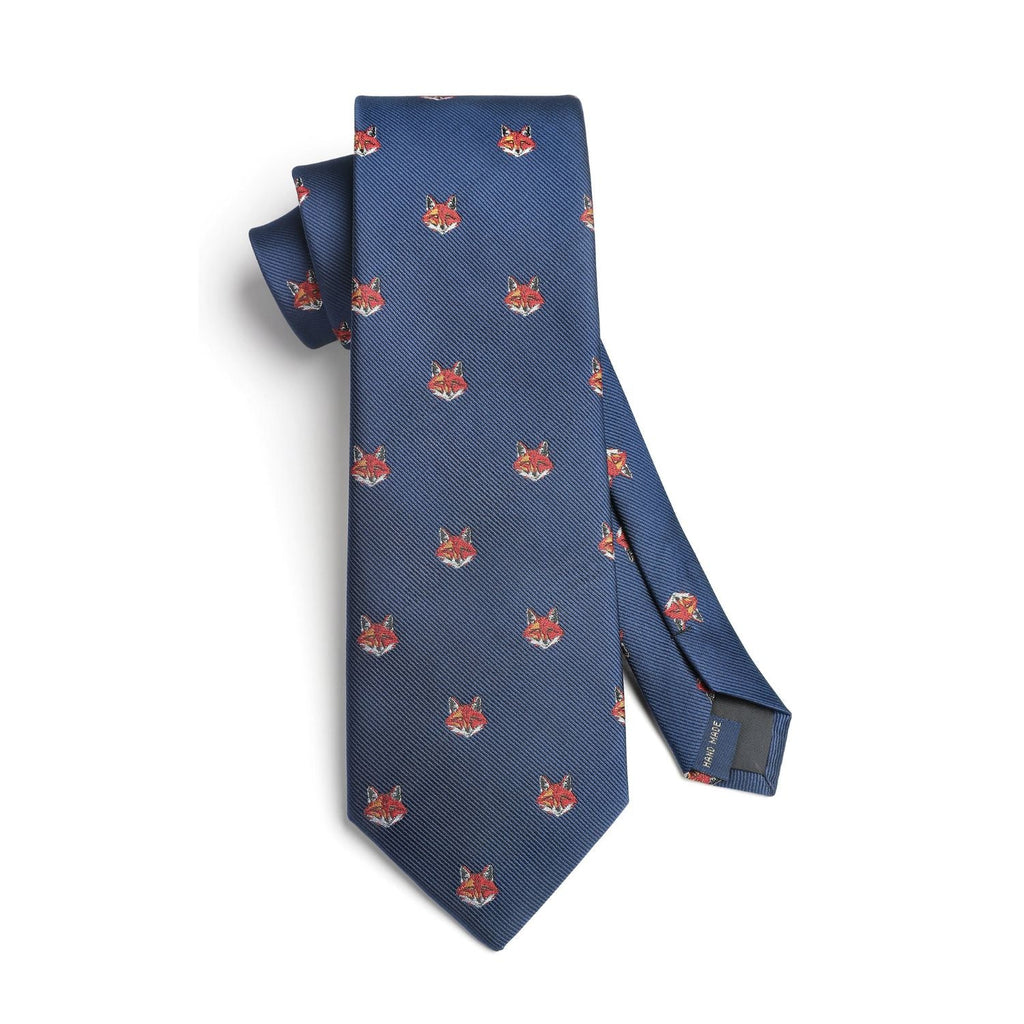 Hisdern Navy Blue Fox Print Men's Suit Tie Set
