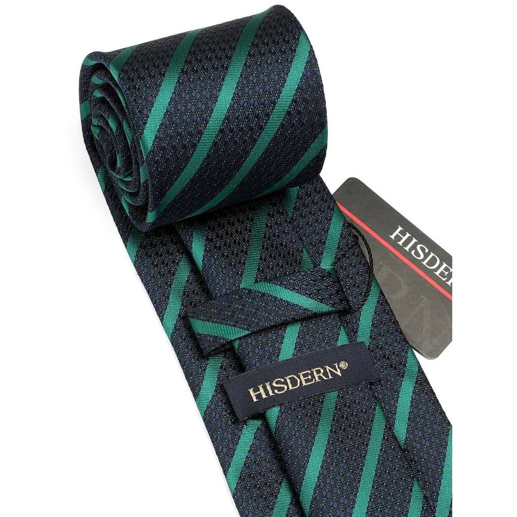 Hisdern Green Navy Blue Striped Business Tie Set