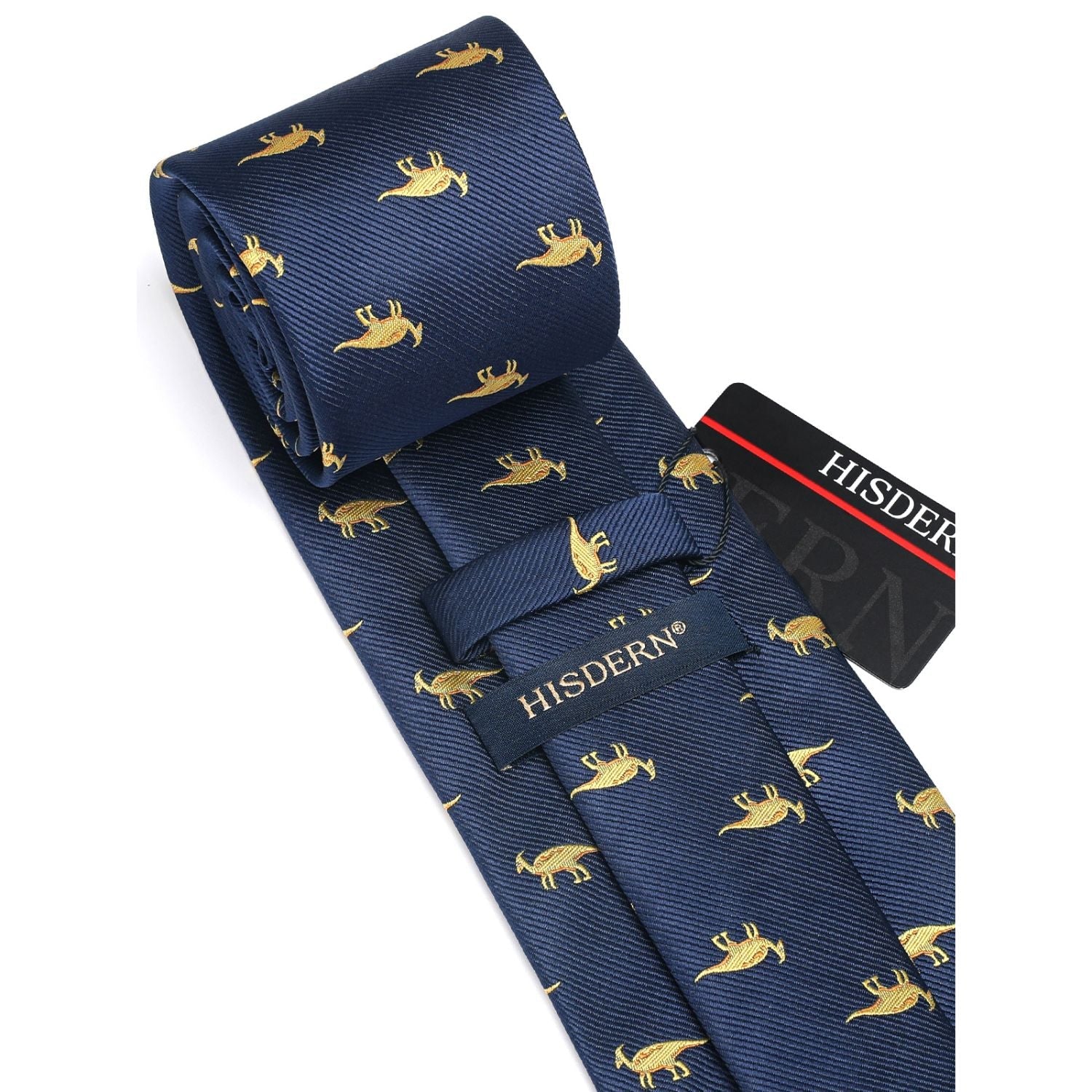 Hisdern Navy Blue Dinosaur Print Men's Suit Tie Set