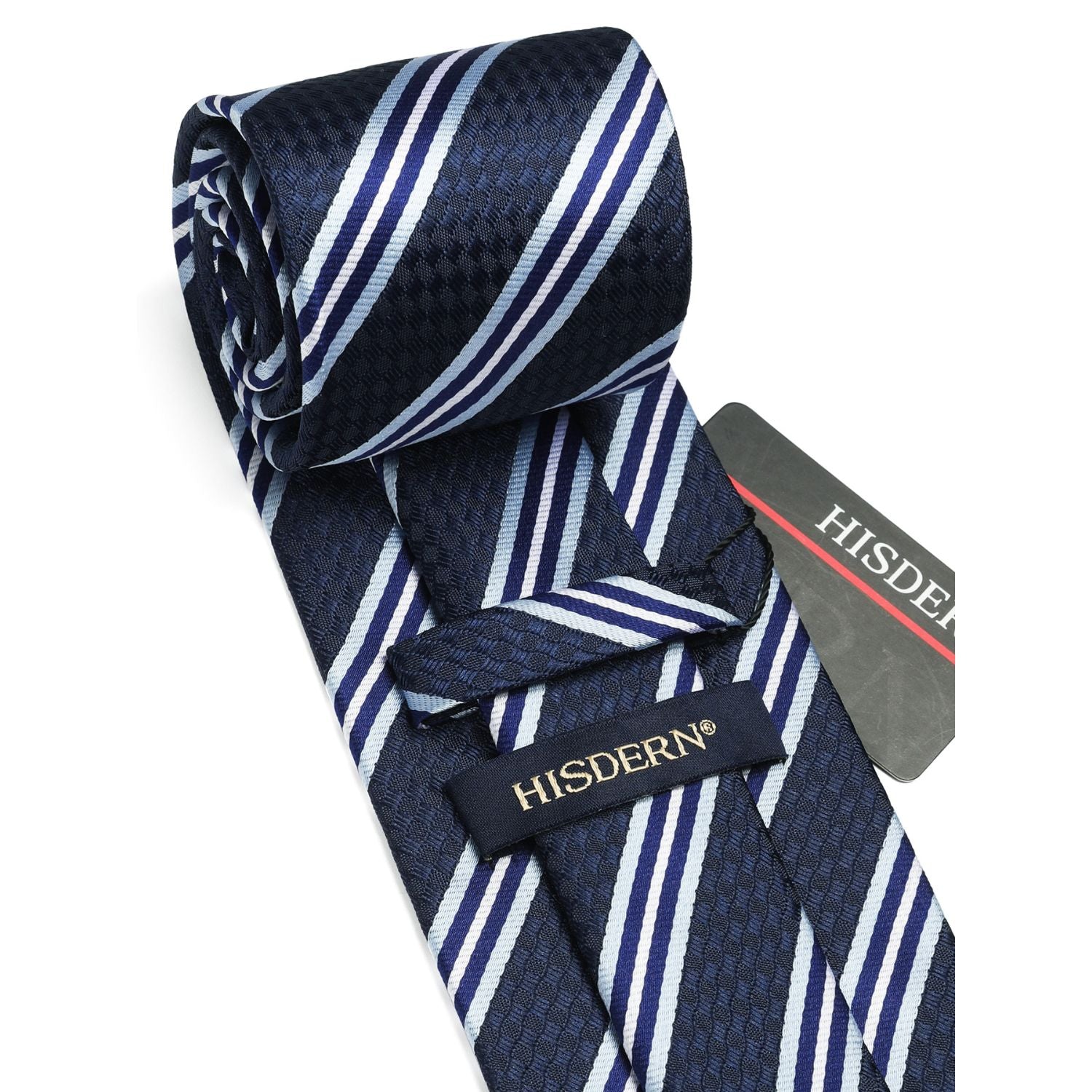 Hisdern Navy Blue Striped Business Tie Set