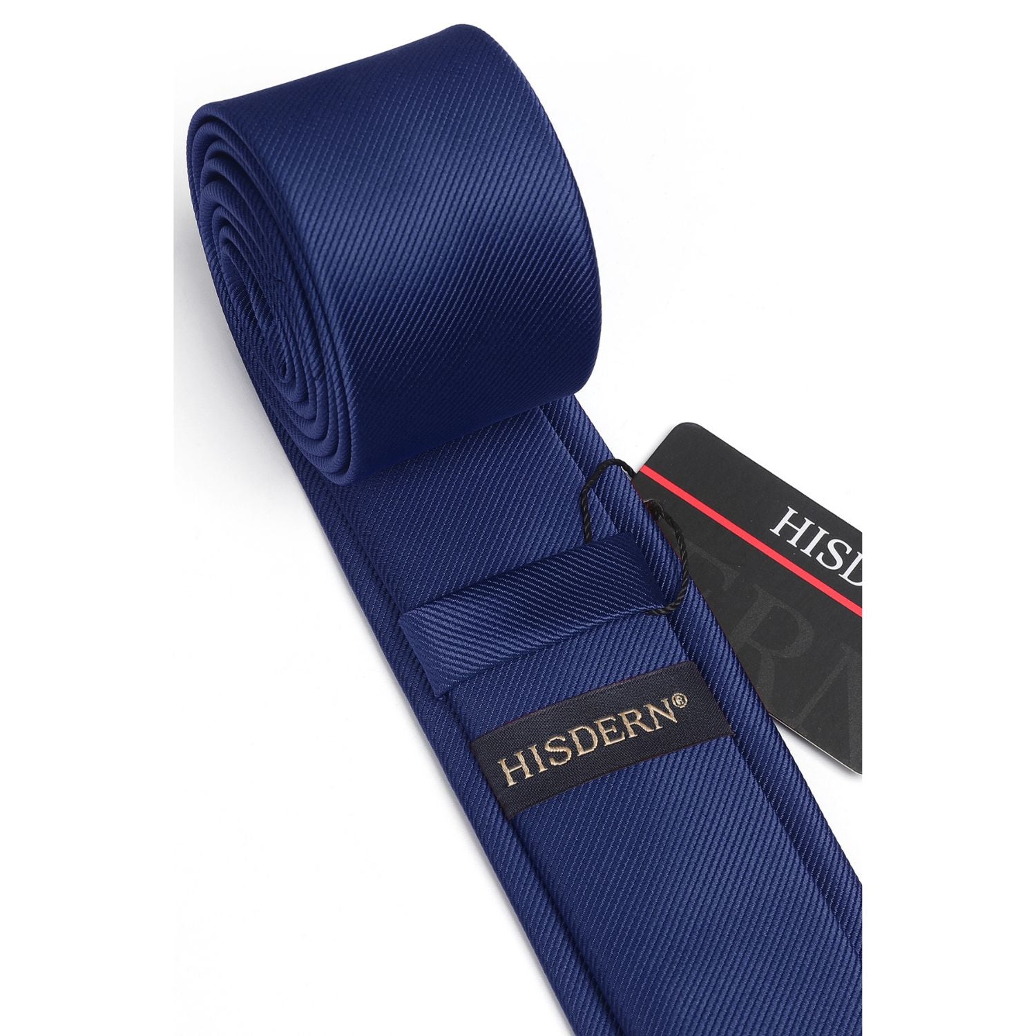 Hisdern Solid Print Skinny Tie Slim 2.4'' Formal Navy Blue Wedding Tie
