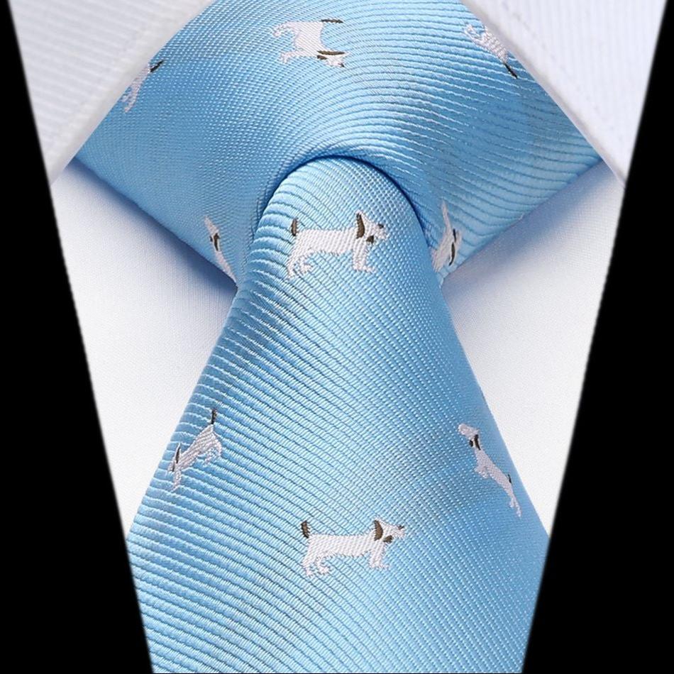 Hisdern Baby Blue Bulldog Print Men's Suit Tie Set