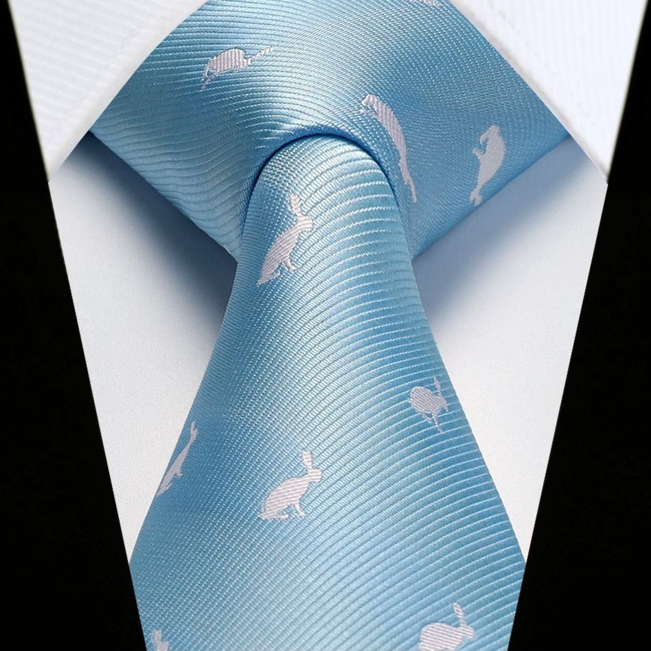 Hisdern Light Blue Rabbit Print Men's Suit Tie Set