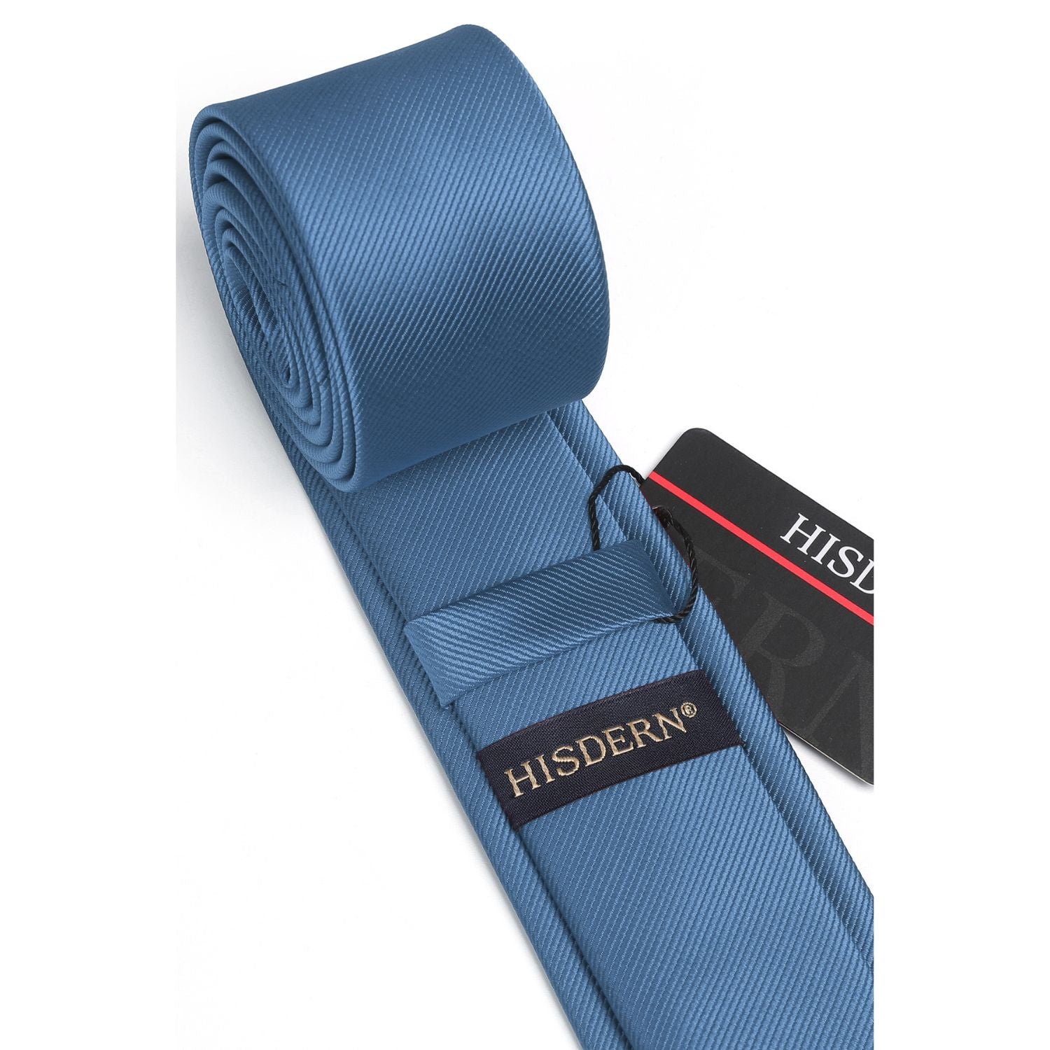 Hisdern Solid Print Skinny Tie Slim 2.4'' Formal Dusty Blue Wedding Tie