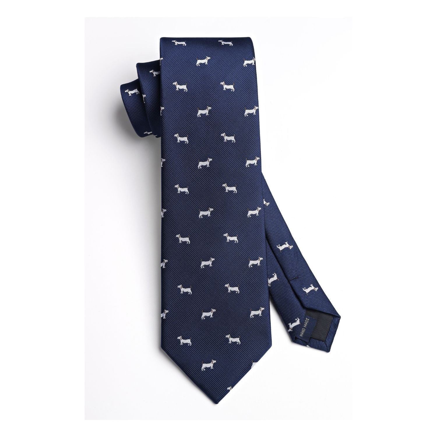 Hisdern Navy Blue Bulldog Print Men's Suit Tie Set