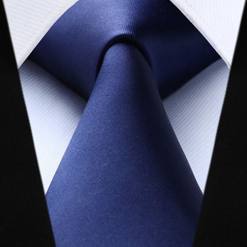 Hisdern Navy Blue Solid Business Tie Set