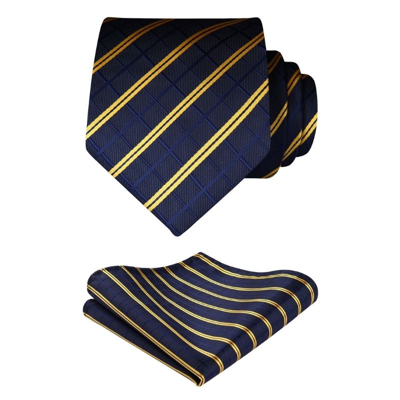 Hisdern Navy Blue Striped Business Tie Set